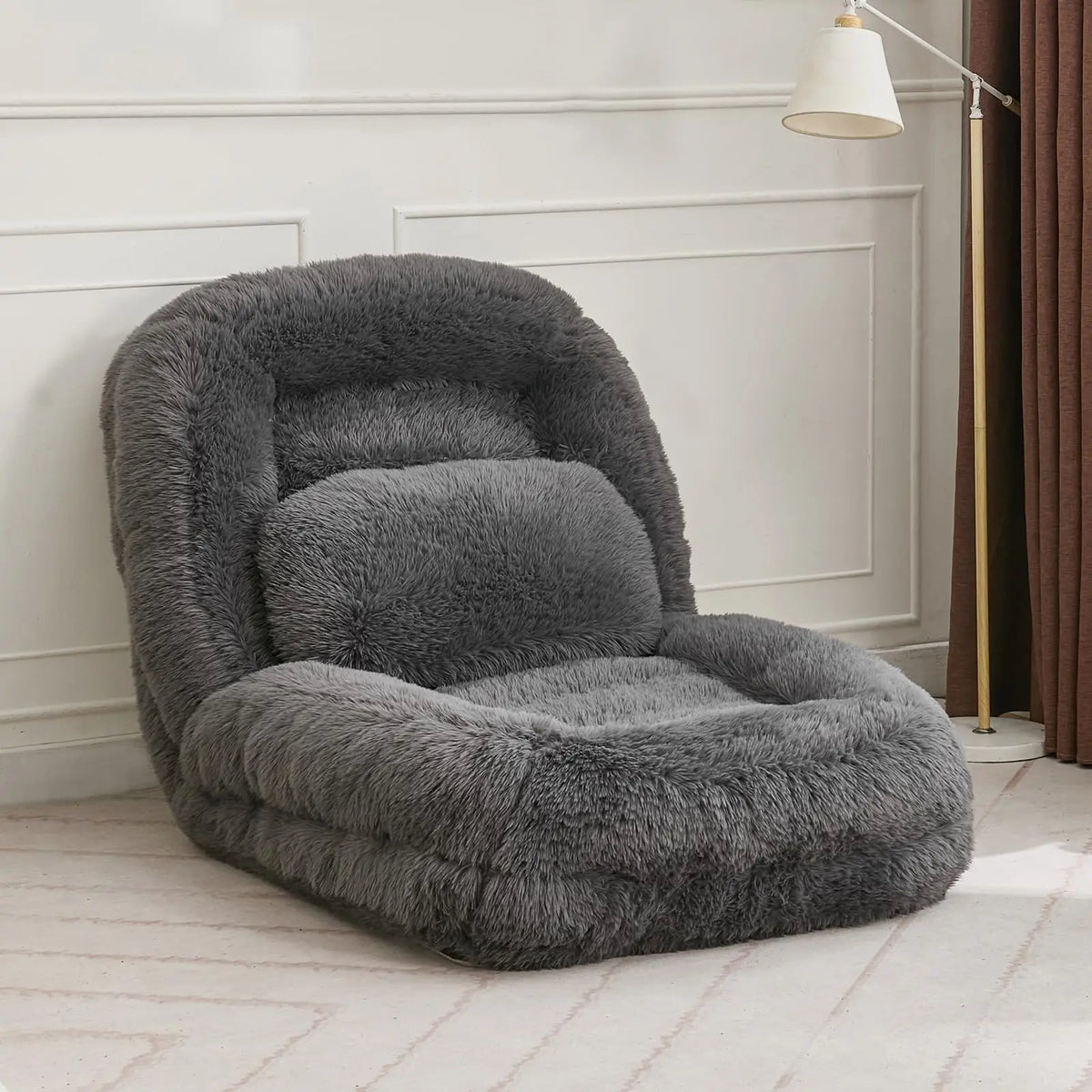 Upholstered Human Dog Bed, Convertible Lazy Sofa with 5-Position Adjustable Backrest, Tatami Bean Bag Lounge Chair & 2 Pillows for Bedroom Living Room Office
