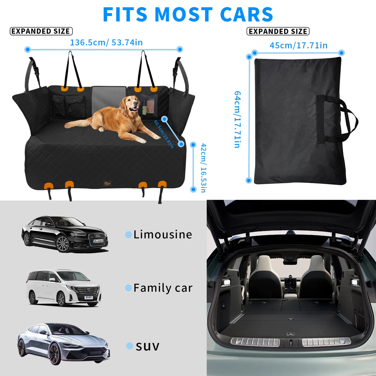 Waterproof Back Seat Extender Dog Car Seat Cover for Back Seat Bed with Mesh Window Storage Pocket Supports 220lbs Dog Hammock