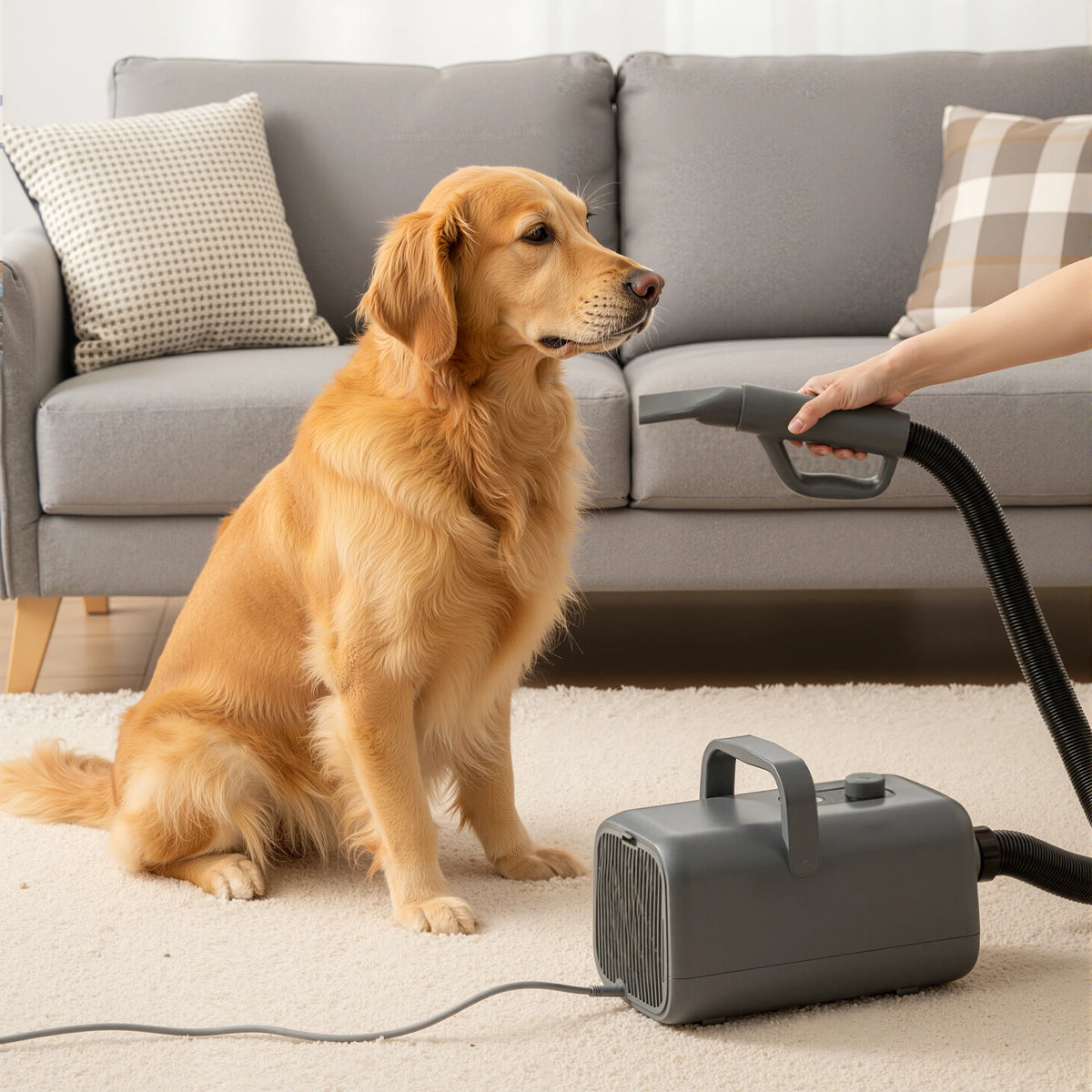 JHK 5-piece Pet Blow Dryer Grooming Vacuum Kit 4 Nozzles 6.5 FT Cord for Low Noise Dog Hair Dryer with Adjustable Cool-Warm-Hot