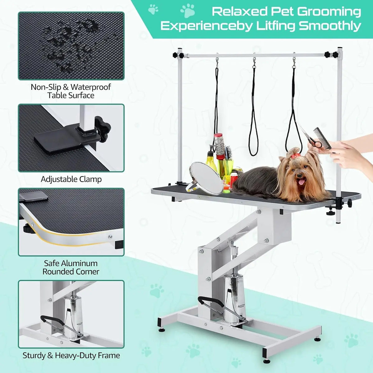 Garvee 43.3" Electric Pet Grooming Table 350 LBS Heavy Duty Dog Grooming Arm for Large Dog Salon-Grade Pet Height Adjustable Grooming Station Slip Tabletop