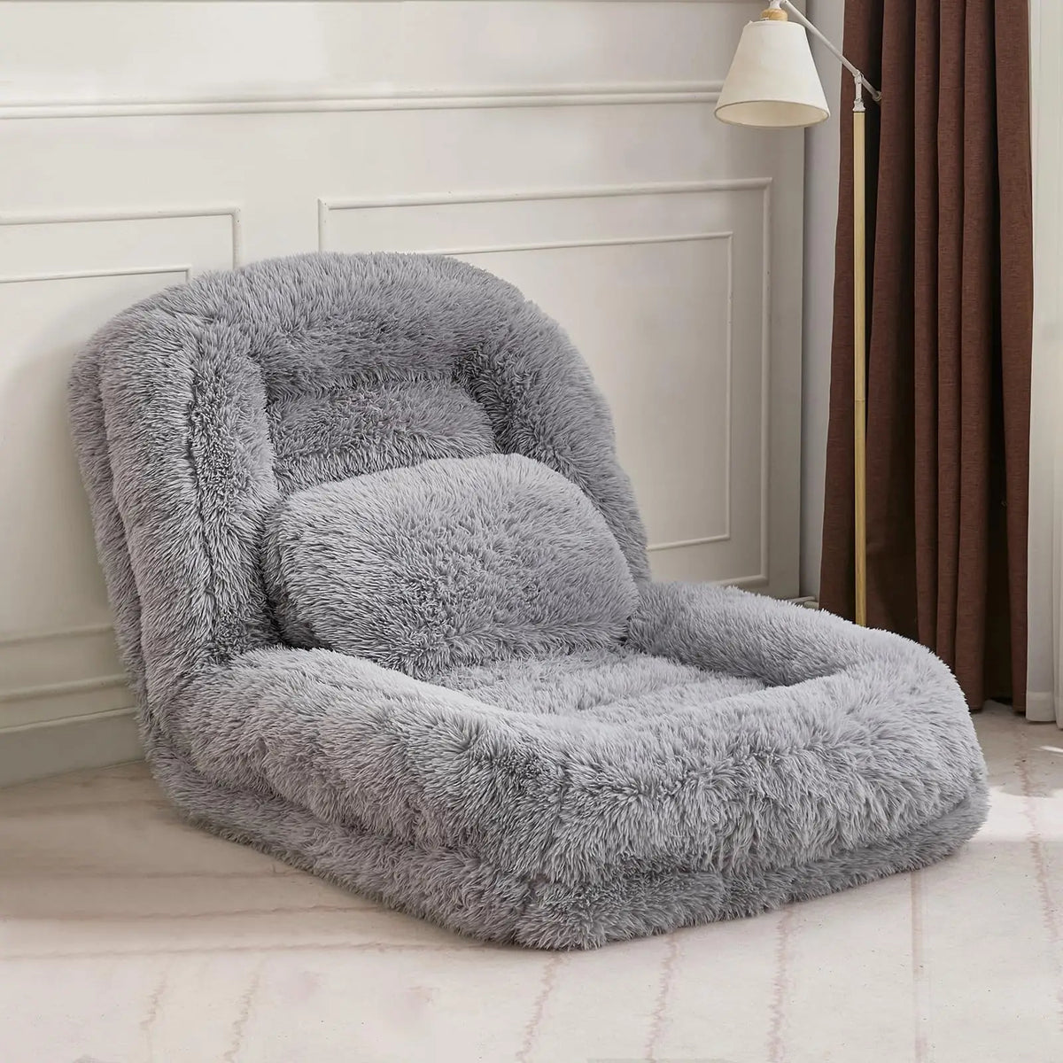 Upholstered Human Dog Bed, Convertible Lazy Sofa with 5-Position Adjustable Backrest, Tatami Bean Bag Lounge Chair & 2 Pillows for Bedroom Living Room Office
