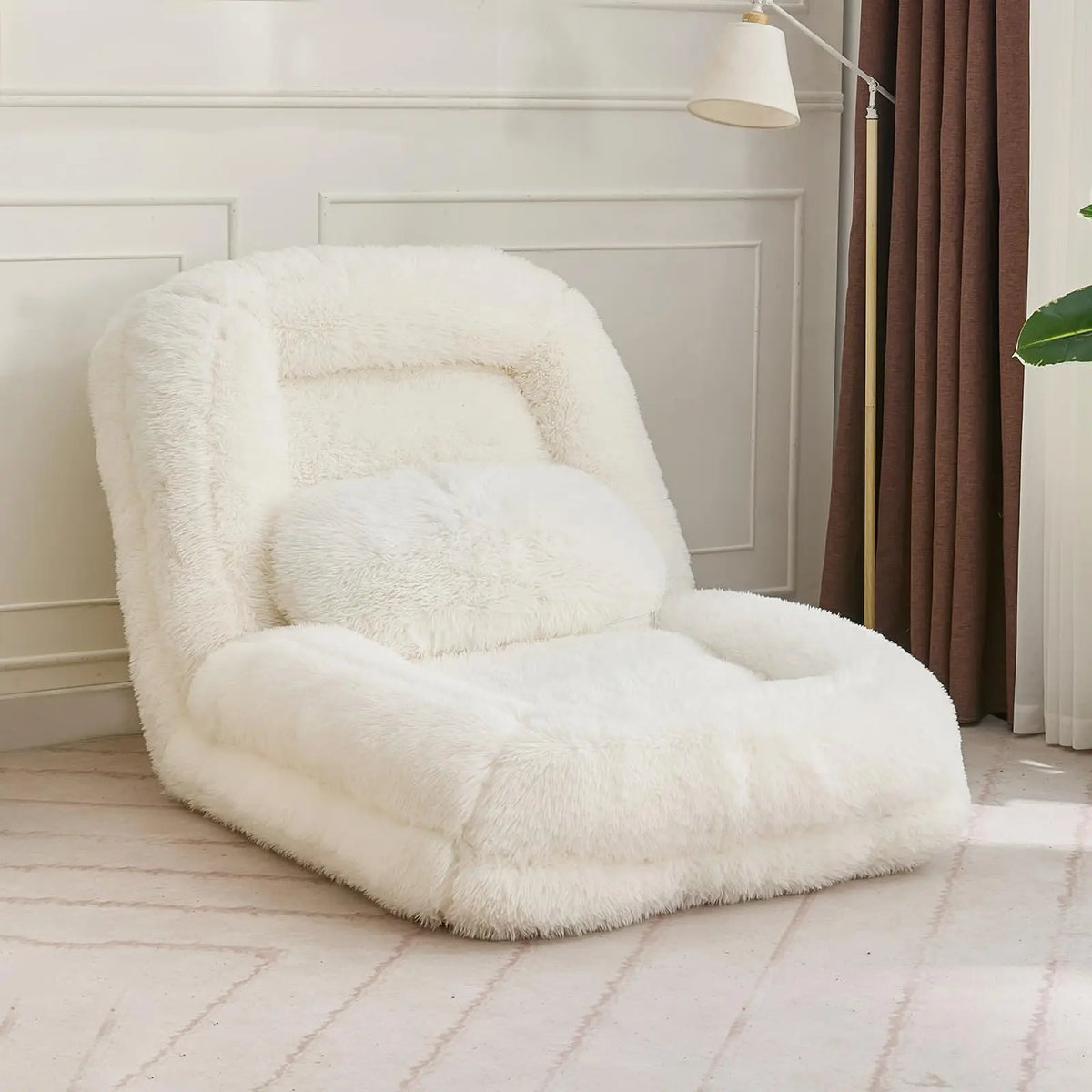 Upholstered Human Dog Bed, Convertible Lazy Sofa with 5-Position Adjustable Backrest, Tatami Bean Bag Lounge Chair & 2 Pillows for Bedroom Living Room Office