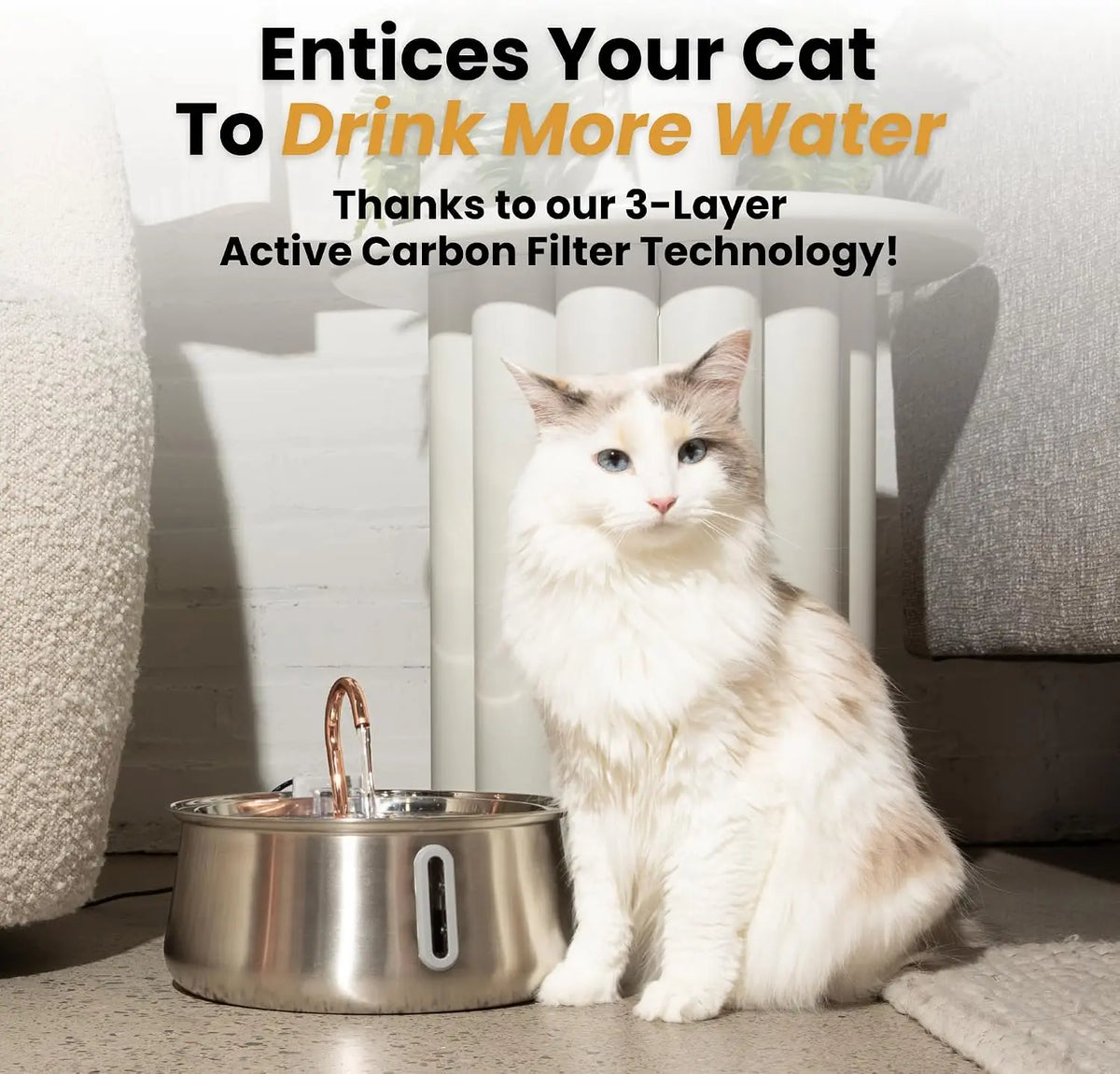 The KittySpout Stainless Steel Wireless Cat Water Fountain, 4L/108oz