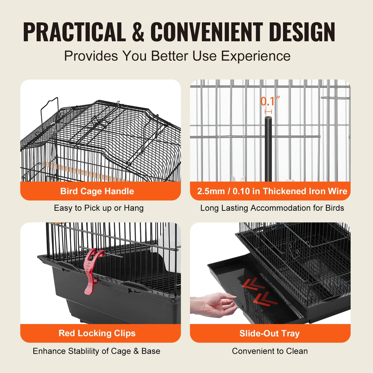 SucceBuy Open Top Large Parrot Bird Cage Hanging Bird Cage for Kinds of Birds Travel Pet Flight Birdcage with Swing and Perch