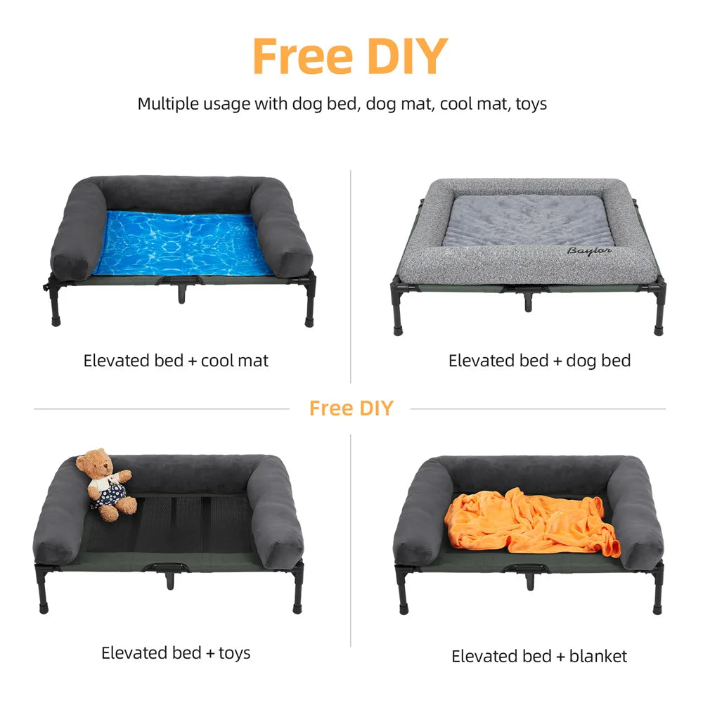 XXL XL Large Dog Bed Outdoor Raised Dog Bed with Cooling Breathable Mat and Soft Plush Mat Pet Puppy Camping Cot for Home Garden