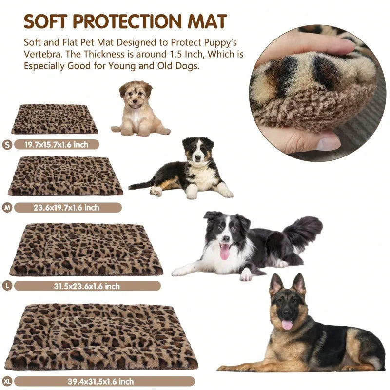 1pc Leopard Print Plush Pet Mat, Reversible Plush Pet Mat Ultra Soft Dog Cat Crate Mat Sleeping Cushion Pad Machine Washable