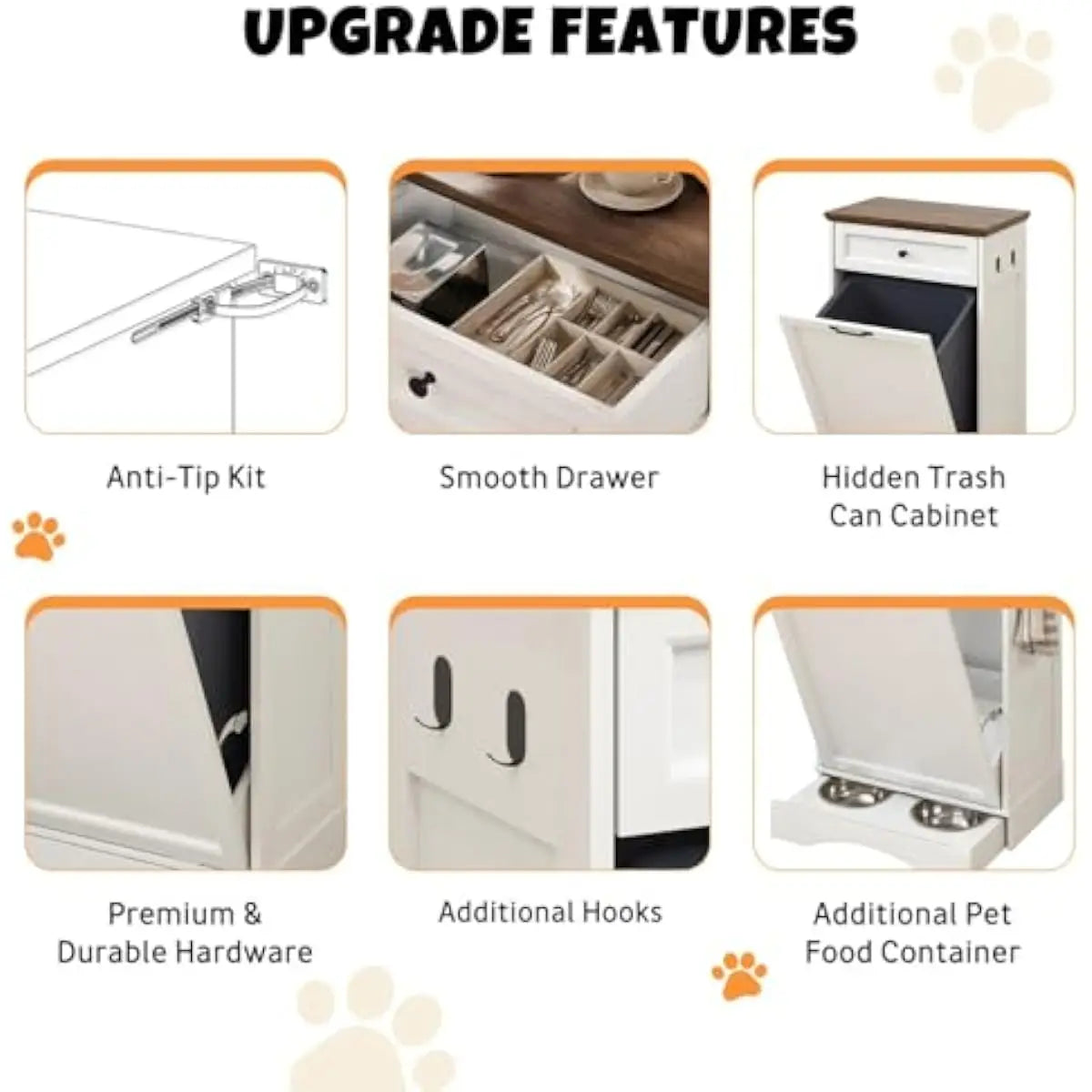 Pet Feeding Station with Tilt-Out 10 Gallon Waste Bin and Storage Drawer, Space Saving Dog Food Cabinet with Adjustable Shelves and Integrated Feeding Area for Cats Dogs