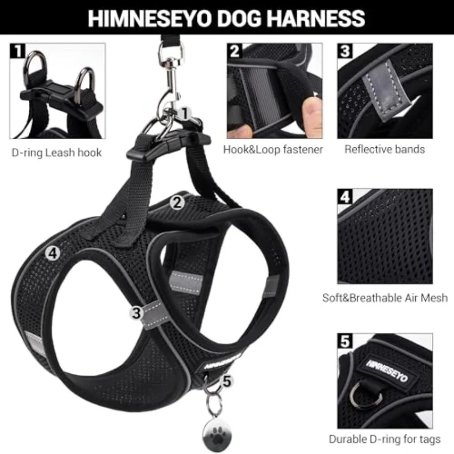 Dog Harness and Leash Set, Dog Harness for Dogs No Pull, No-Chock Step-in Reflective Breathable Lightweight Easy Walk Vest Harn