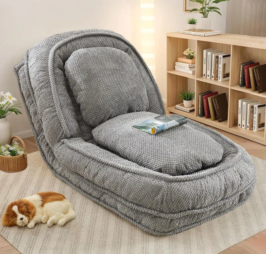 Upholstered Human Dog Bed, Convertible Lazy Sofa with 5-Position Adjustable Backrest, Tatami Bean Bag Lounge Chair & 2 Pillows for Bedroom Living Room Office
