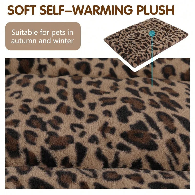 1pc Leopard Print Plush Pet Mat, Reversible Plush Pet Mat Ultra Soft Dog Cat Crate Mat Sleeping Cushion Pad Machine Washable